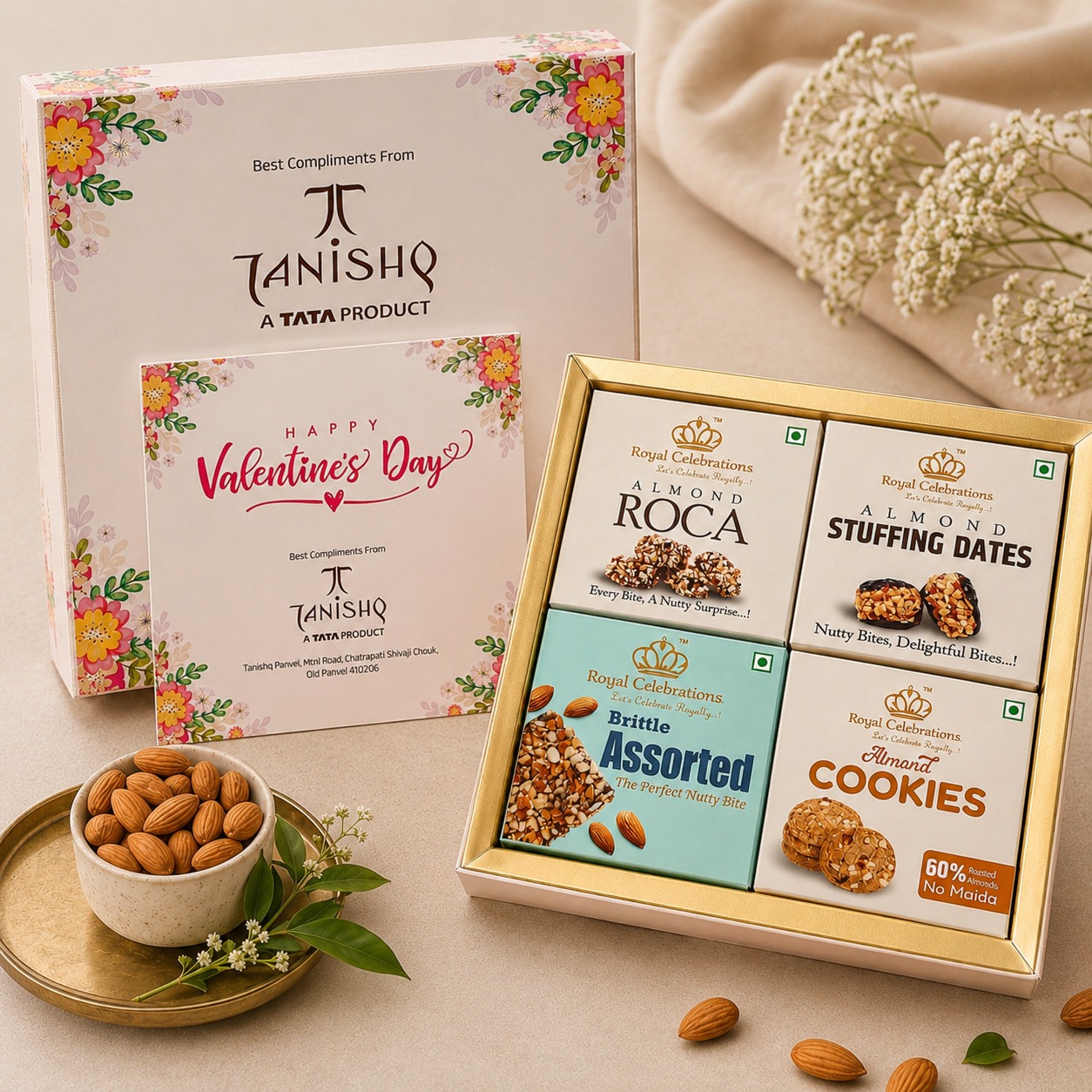 Happy Valentine's Day co-branded hamper with almond roca, stuffing dates and cookies